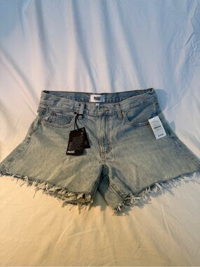 PAIGE Light Blue Frayed Hem Denim Shorts Size 28 NWT